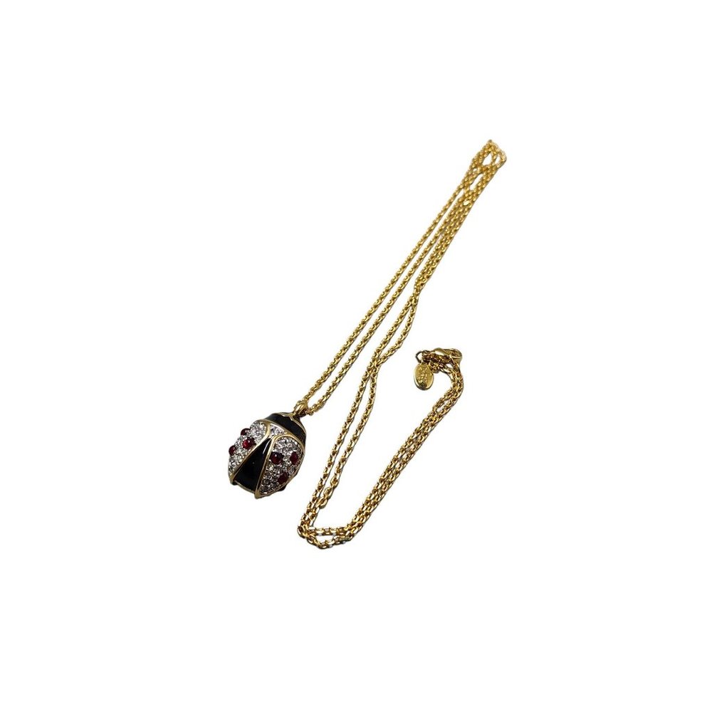 Vintage Signed Joan Rivers Rhinestone Enamel Ladybug Necklace (A3020)
